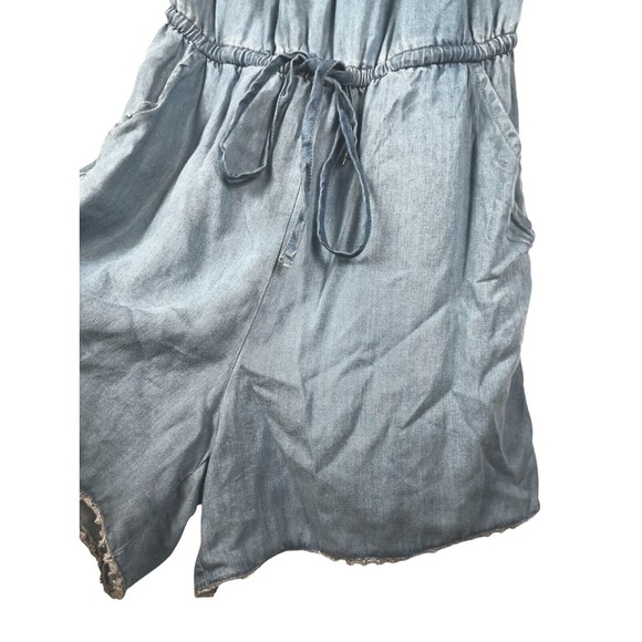 Jean Denim Romper Shorts Sz S Drawstring Pockets Sleeveless - Picture 4 of 4